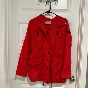 Michael Kors Red Hooded Rain and Utility Jacket